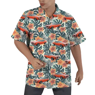 Spring Green Hibiscus Custom Hawaiian Men Shirt with Car