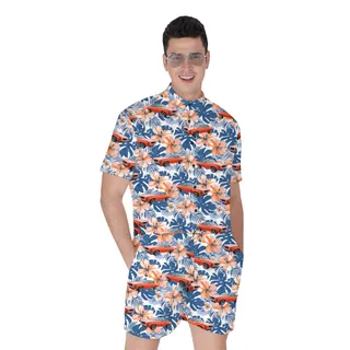 Hibiscus Custom Blue Hawaiian Men Romper with Car