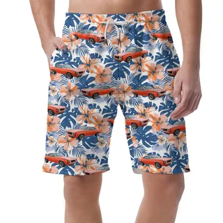 Hibiscus Custom Blue Hawaiian Men Short with Car