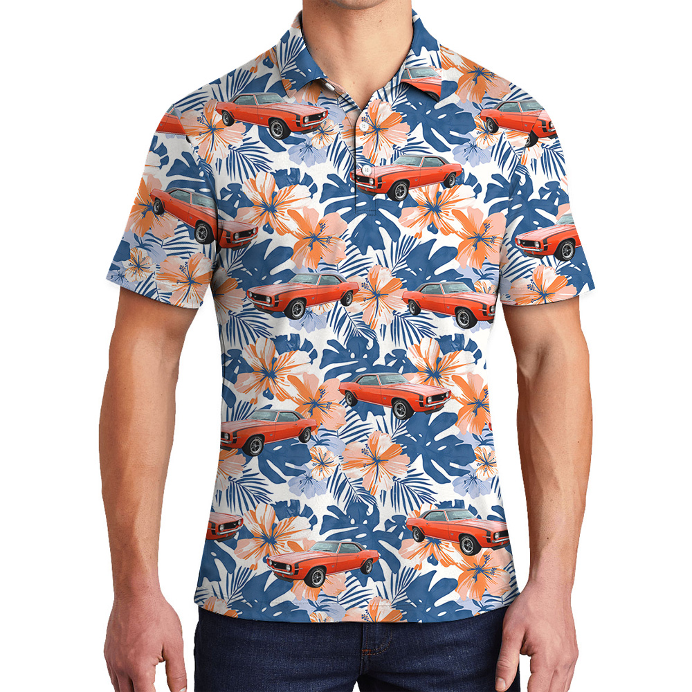 Hibiscus Ocean Custom Hawaiian Men Polo Shirt with Car - variant image 1