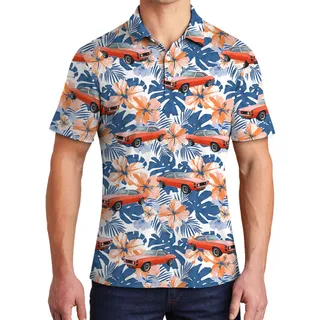 Hibiscus Ocean Custom Hawaiian Men Polo Shirt with Car