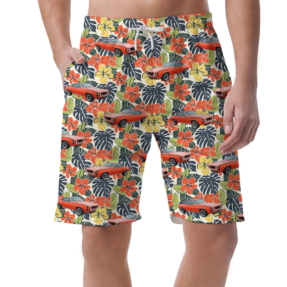 Lush Hibiscus Custom Hawaiian Men Short with Car - variant image 1