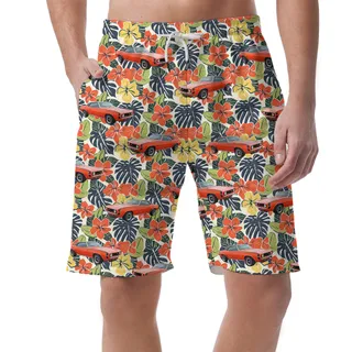 Lush Hibiscus Custom Hawaiian Men Short with Car