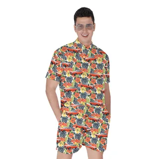 Lush Hibiscus Custom Hawaiian Men Romper with Car