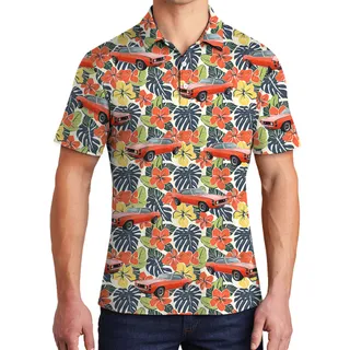 Hibiscus Forest Custom Hawaiian Men Polo Shirt with Car