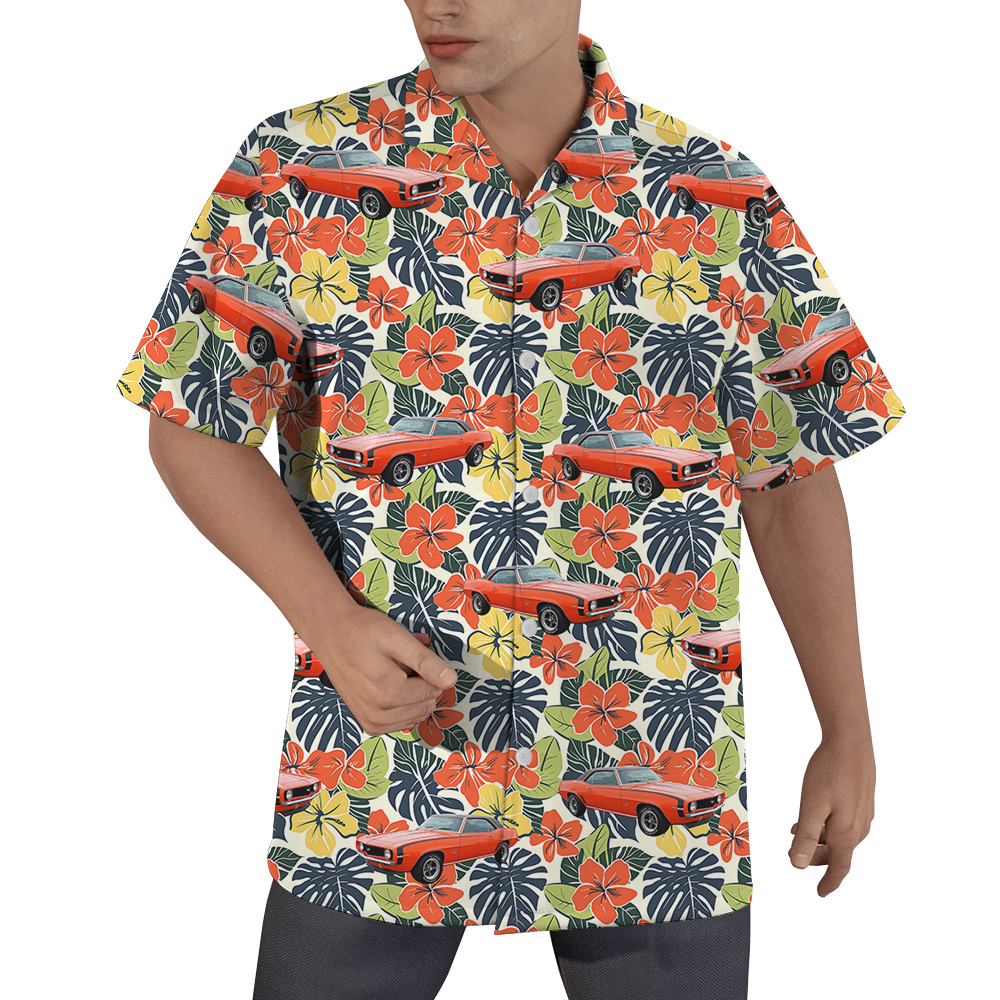 Hibiscus Forest Custom Hawaiian Men Shirt with Car - variant image 1