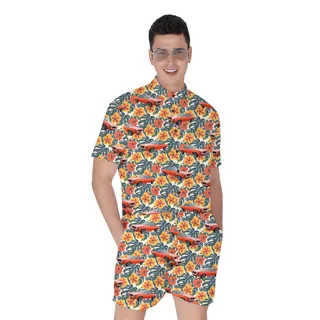 Tropical Hibiscus Custom Hawaiian Men Romper with Car