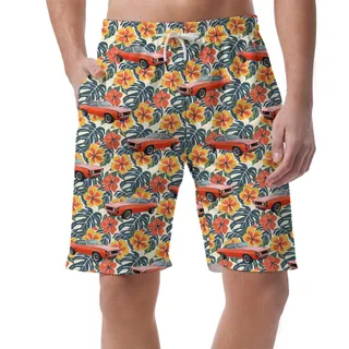 Tropical Hibiscus Custom Hawaiian Men Short with Car