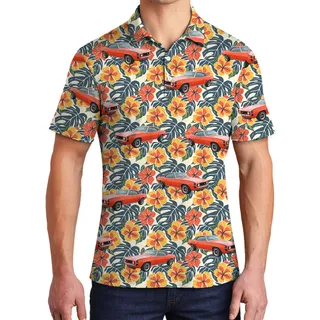 Colorful Hibiscus Custom Hawaiian Men Polo Shirt with Car