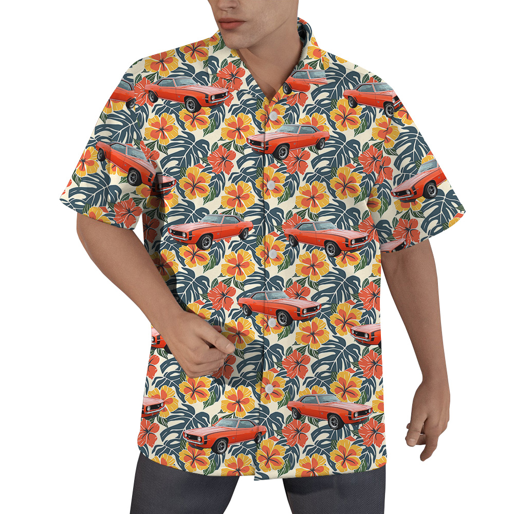 Colorful Hibiscus Custom Hawaiian Men Shirt with Car - variant image 1