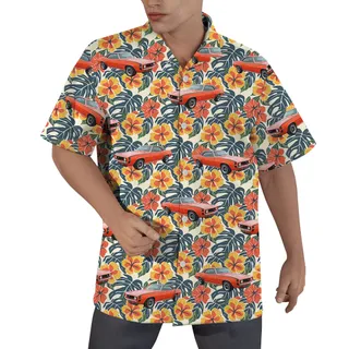 Colorful Hibiscus Custom Hawaiian Men Shirt with Car