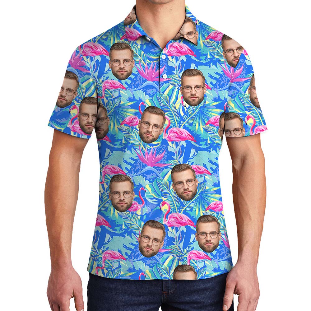 Custom Face &amp; Flamingo Tropical Collared Polos - variant image 1