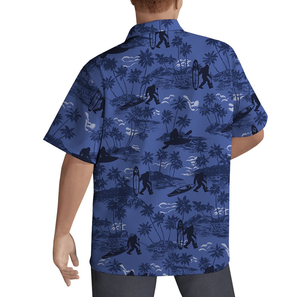 Kayaking Bigfoot Tropical Navy Hawaiian Shirt