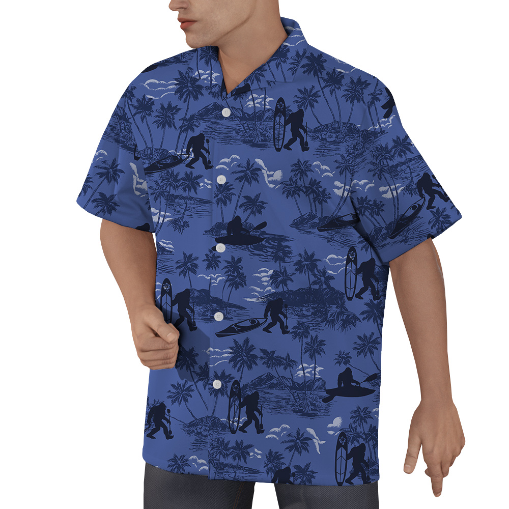 Kayaking Bigfoot Tropical Navy Hawaiian Shirt