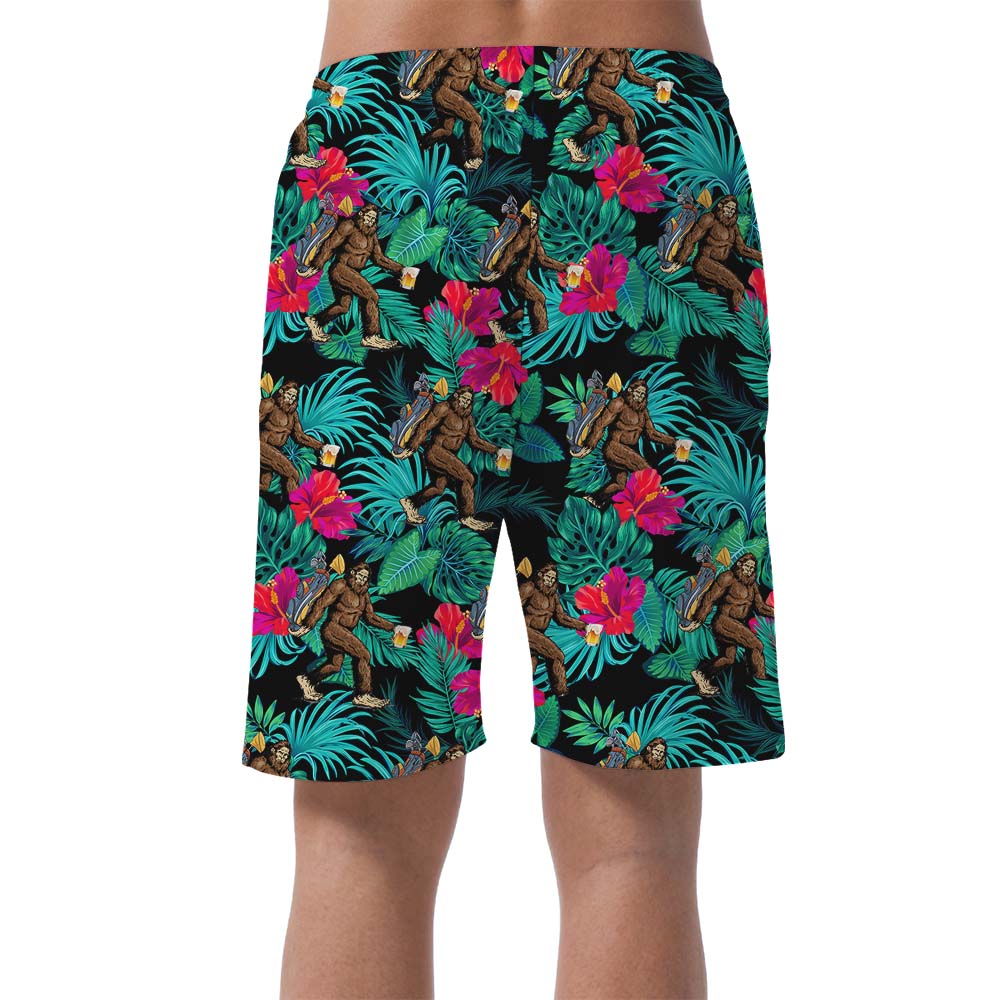 Tropical Golf-Themed Bigfoot Men's Beach Shorts