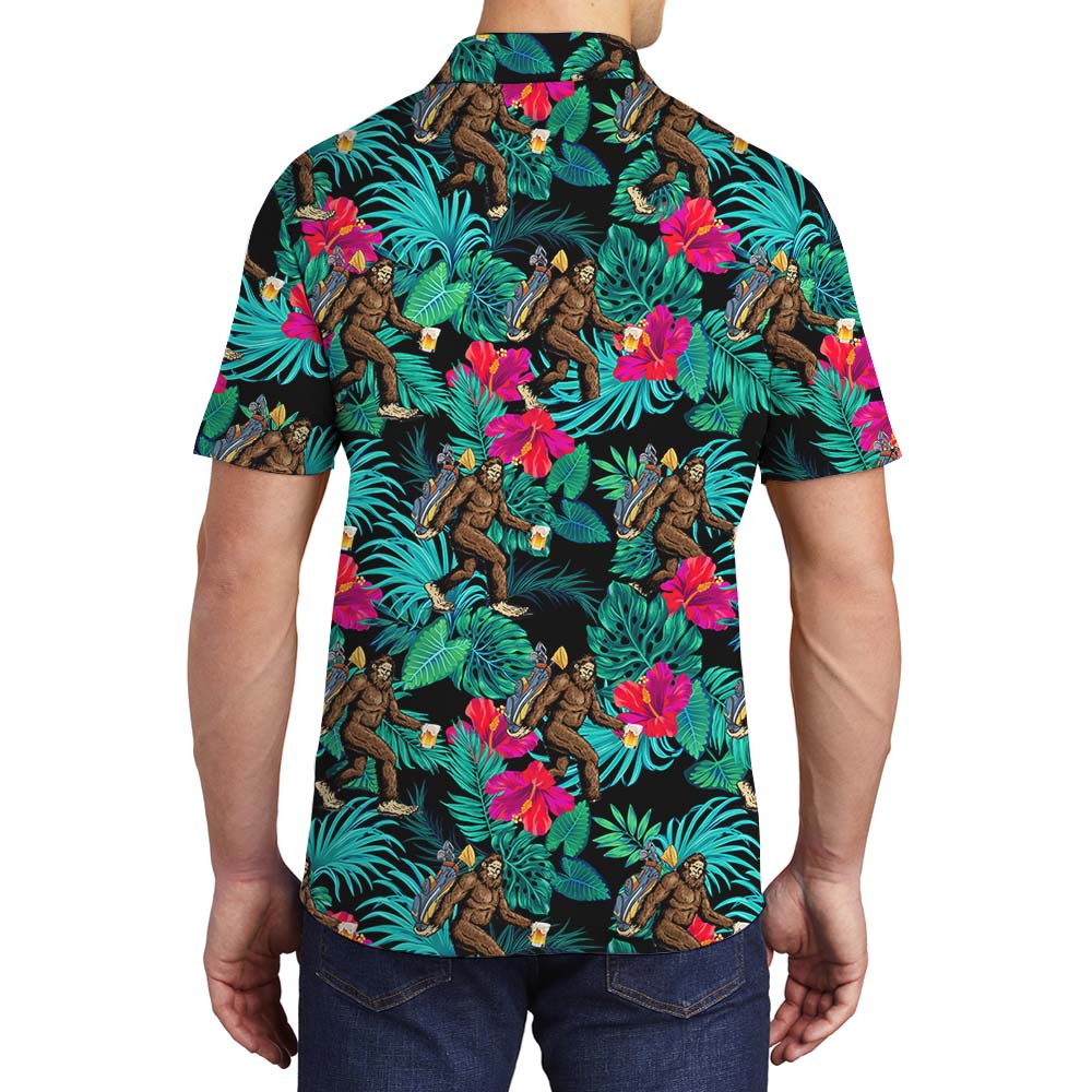 Golfing Bigfoot Beer Hawaiian Print Men's Polo