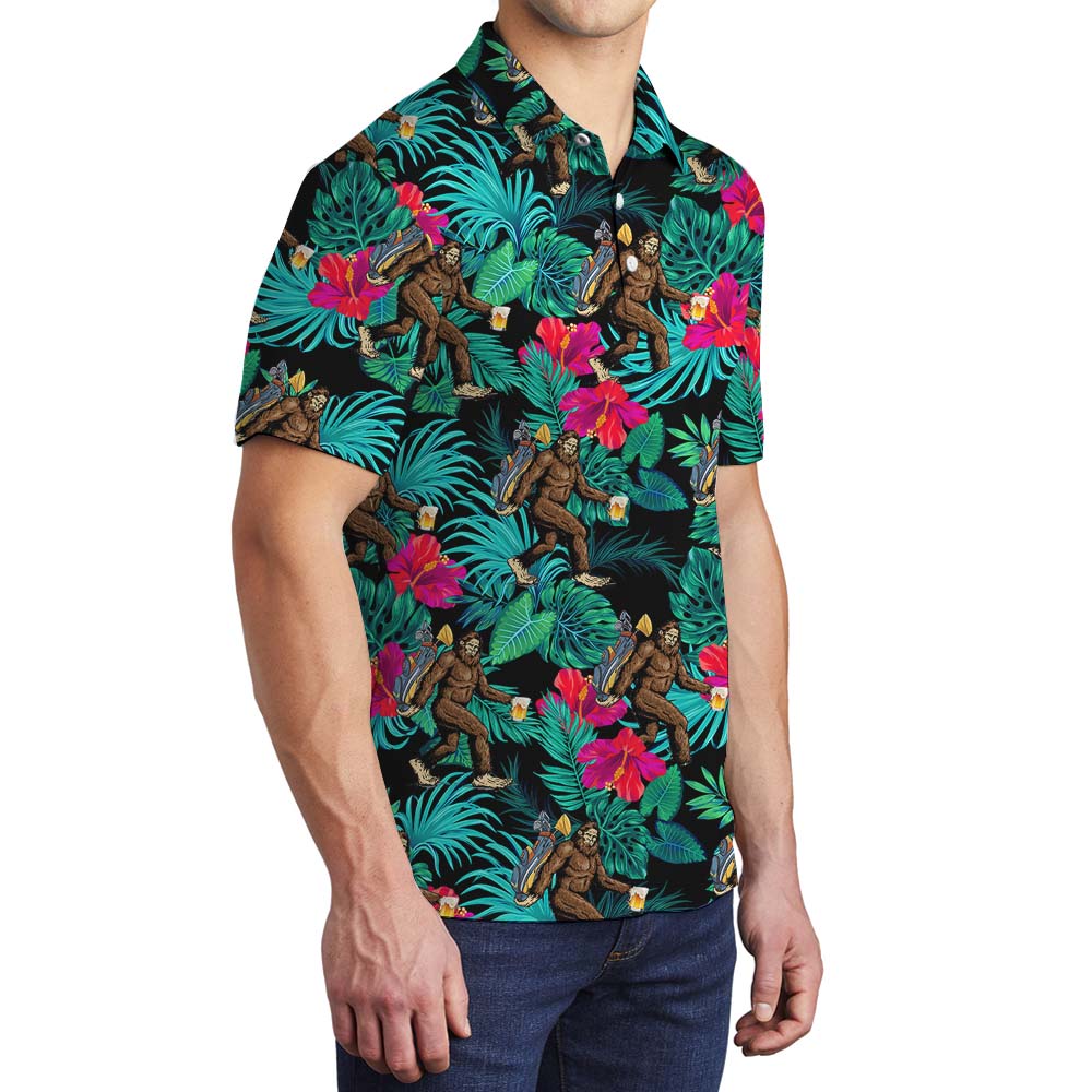 Golfing Bigfoot Beer Hawaiian Print Men's Polo