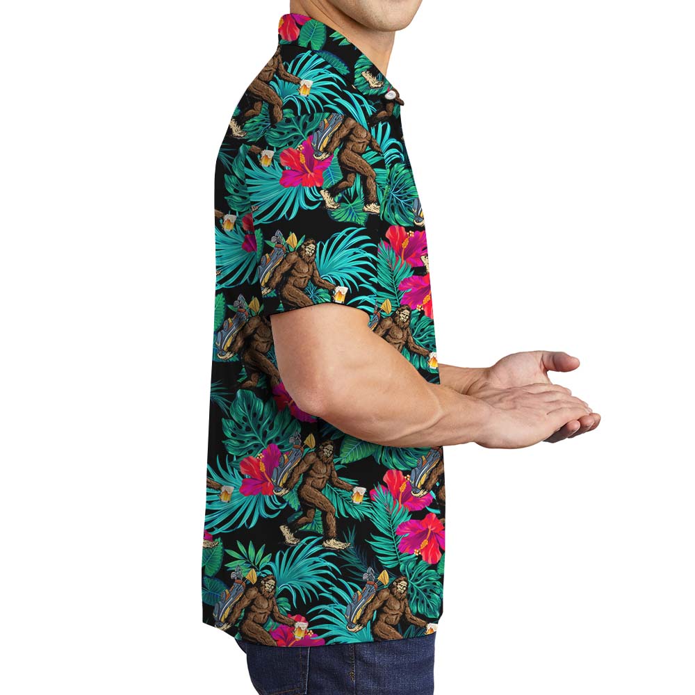 Golfing Bigfoot Beer Hawaiian Print Men's Polo