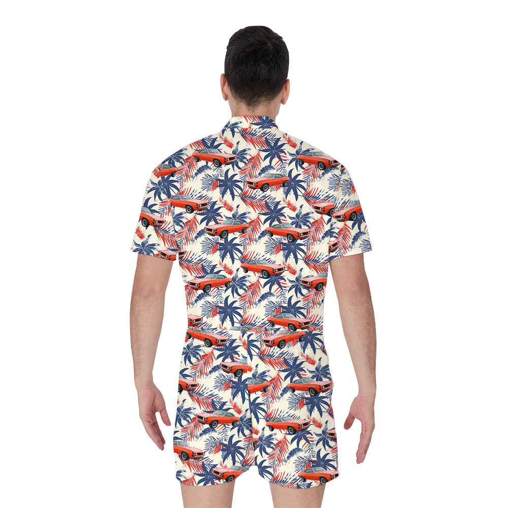 4th of July Custom Hawaiian Men Romper with Car