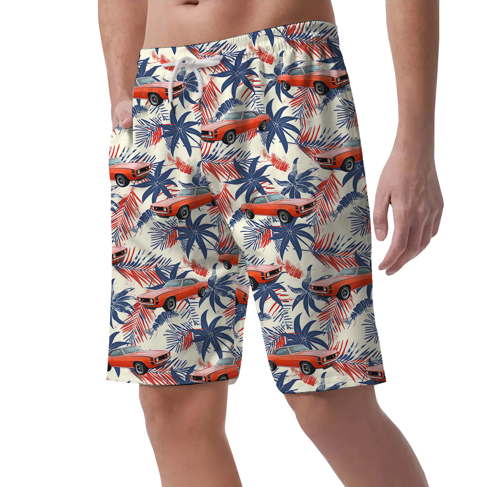 4th of July Custom Hawaiian Men Short with Car
