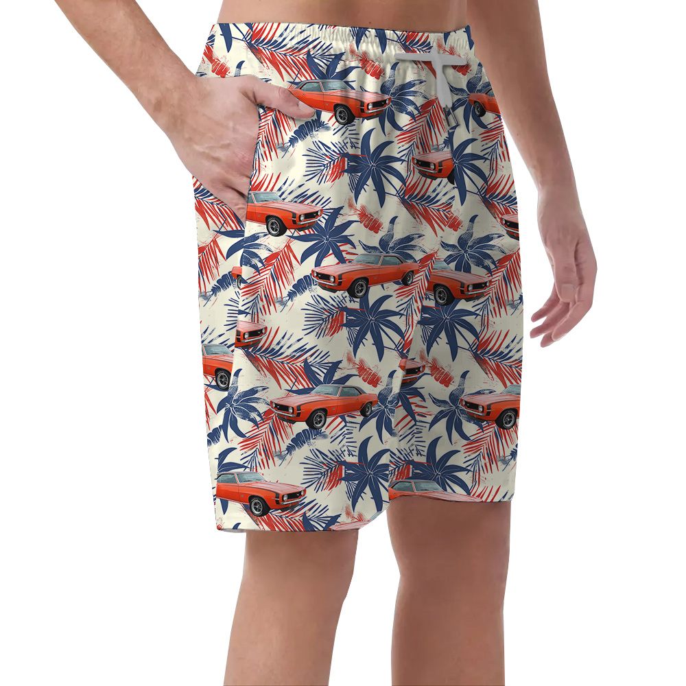 4th of July Custom Hawaiian Men Short with Car