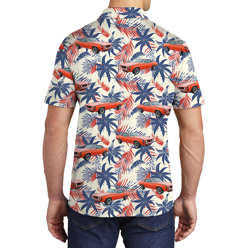4th of July Custom Hawaiian Men Polo Shirt with Car