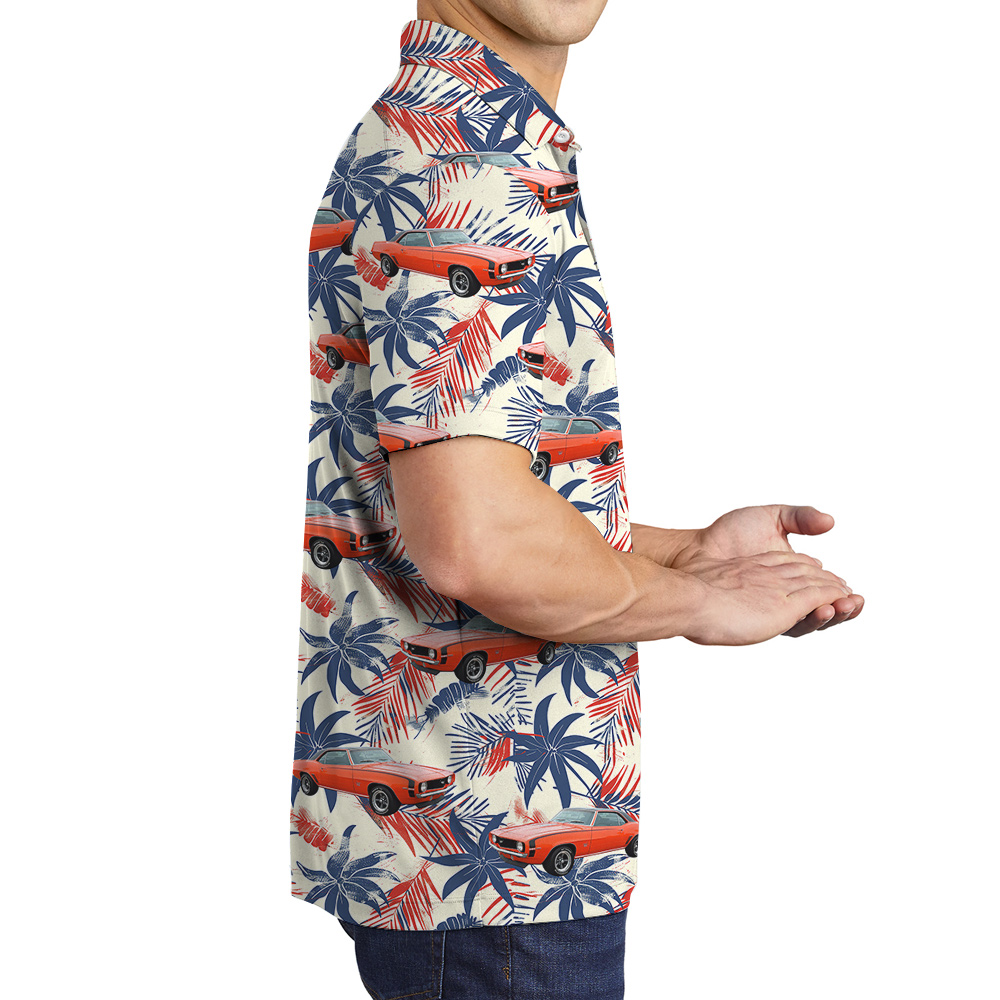 4th of July Custom Hawaiian Men Polo Shirt with Car