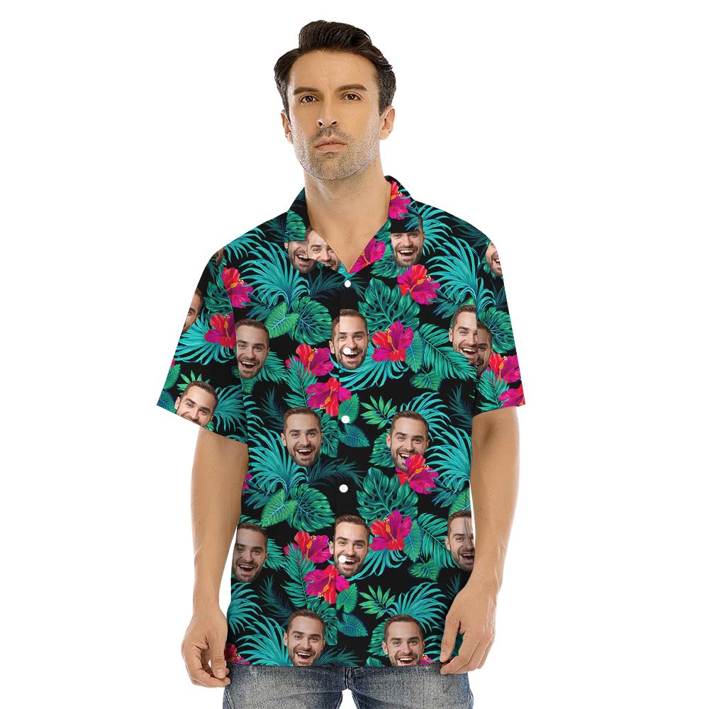 Custom Designed Face Hibiscus Themed Matching Hawaiian Shirt