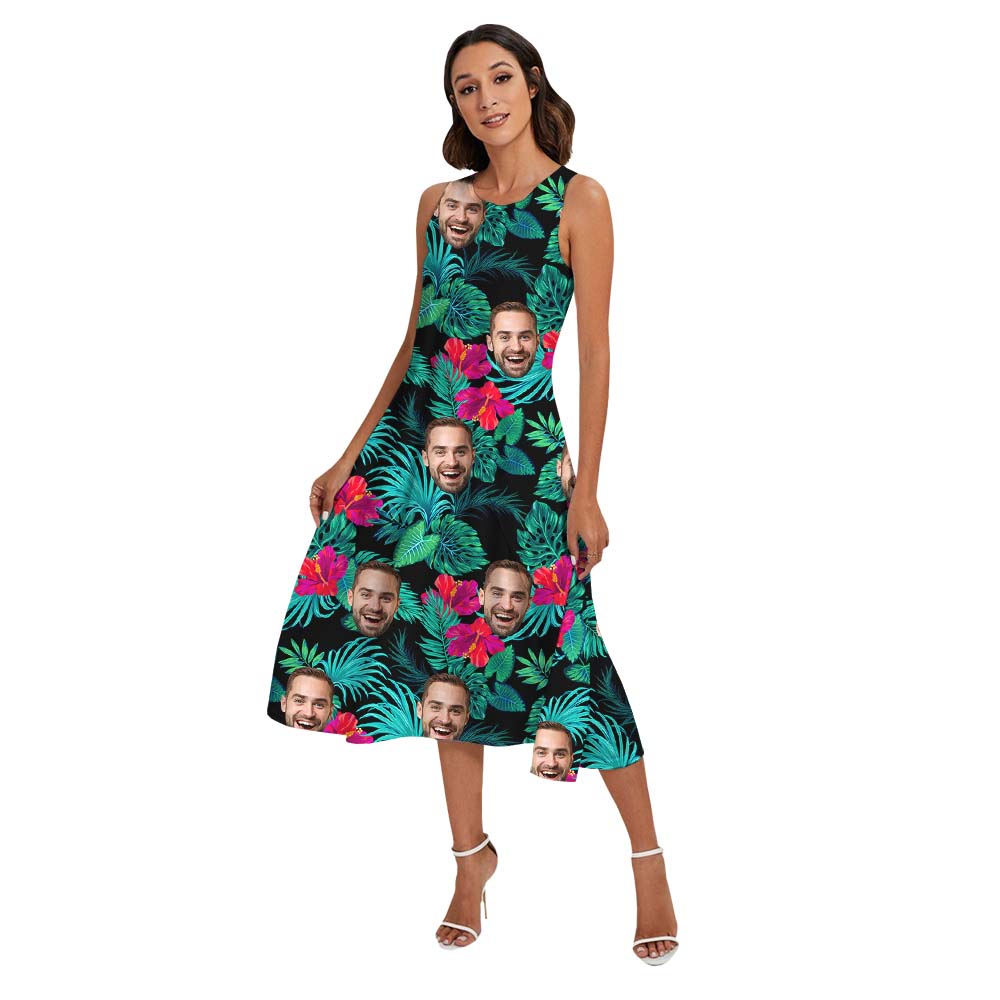 Custom Designed Face Hibiscus Themed Matching Hawaiian Shirt