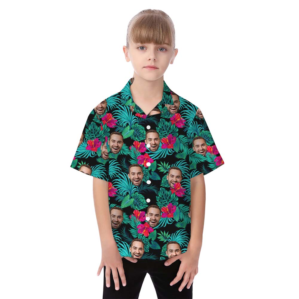 Custom Designed Face Hibiscus Themed Matching Hawaiian Shirt
