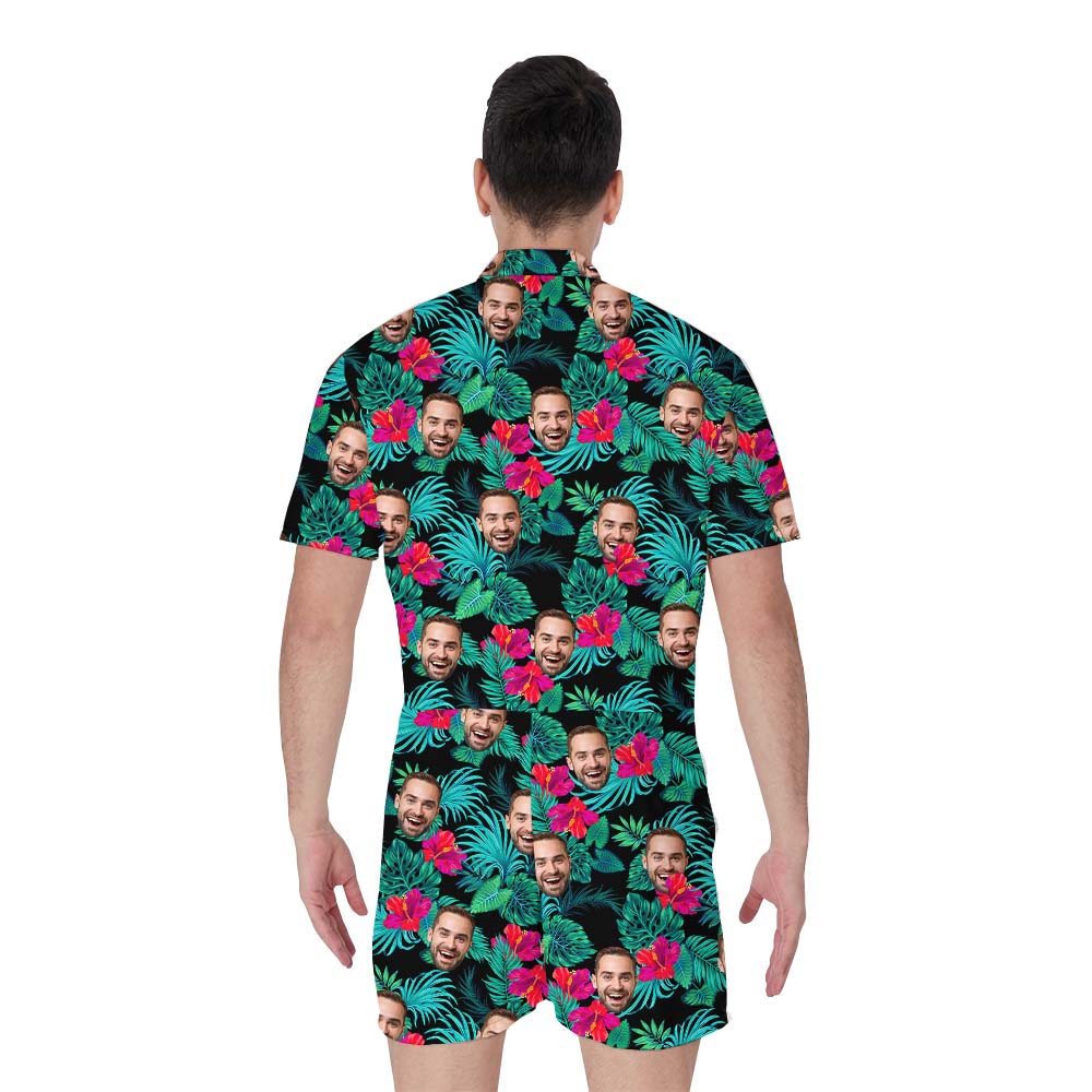 Personalized Face Print Hibiscus Aloha Men's Romper