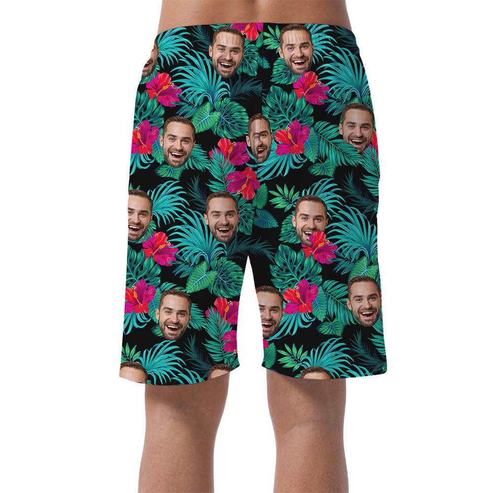 Hibiscus Pattern Men's Hawaiian Shorts with Custom Face