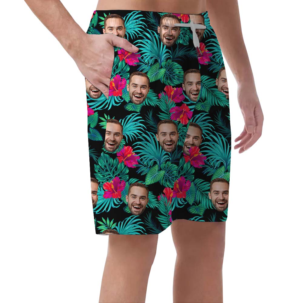 Hibiscus Pattern Men's Hawaiian Shorts with Custom Face