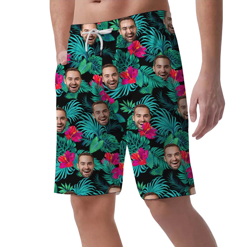 Hibiscus Pattern Men's Hawaiian Shorts with Custom Face