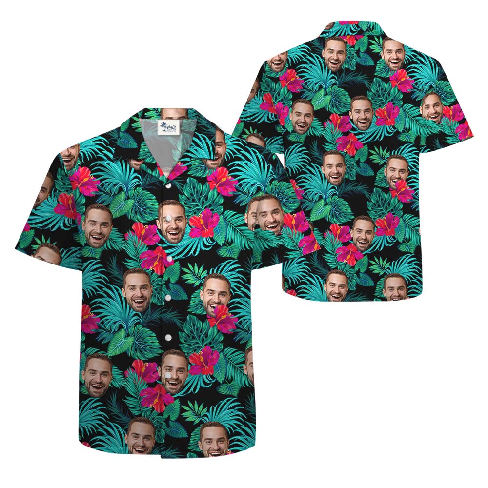 Custom Hibiscus Themed Hawaiian Shirt With Multiple Faces