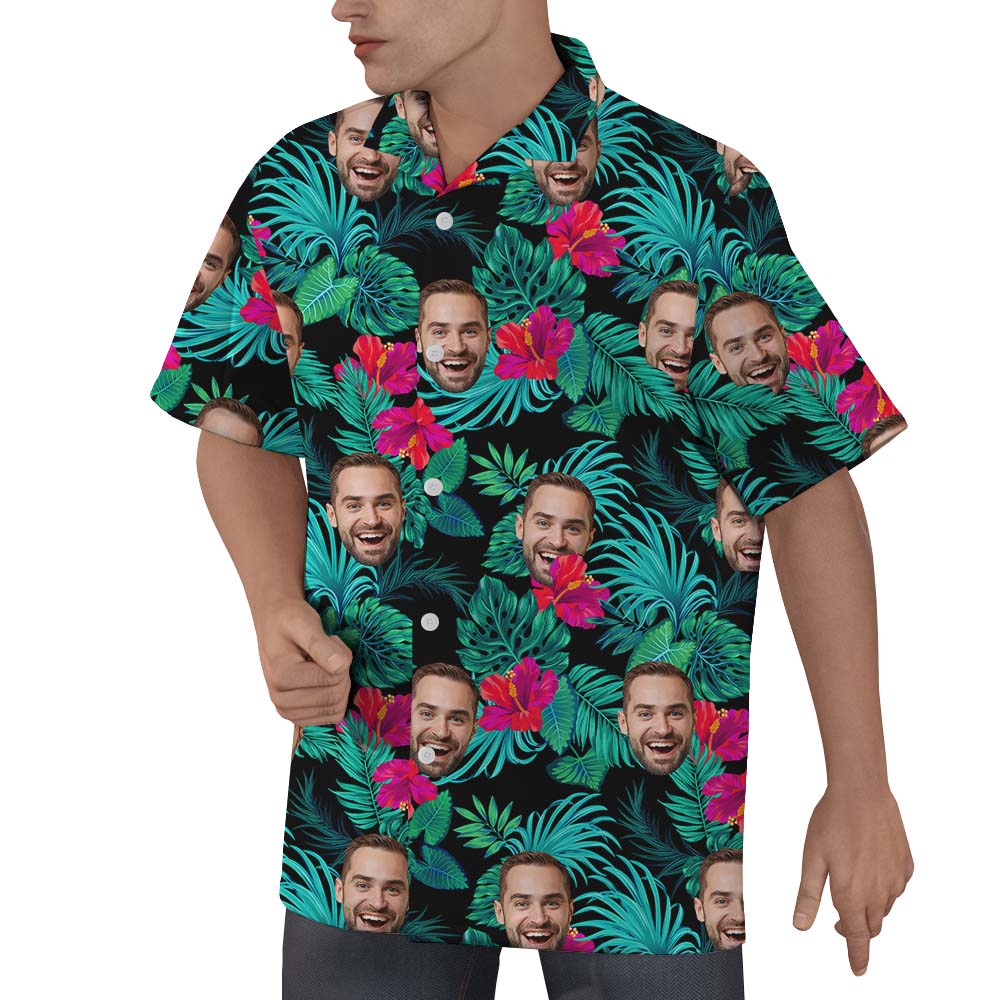 Custom Hibiscus Themed Hawaiian Shirt With Multiple Faces