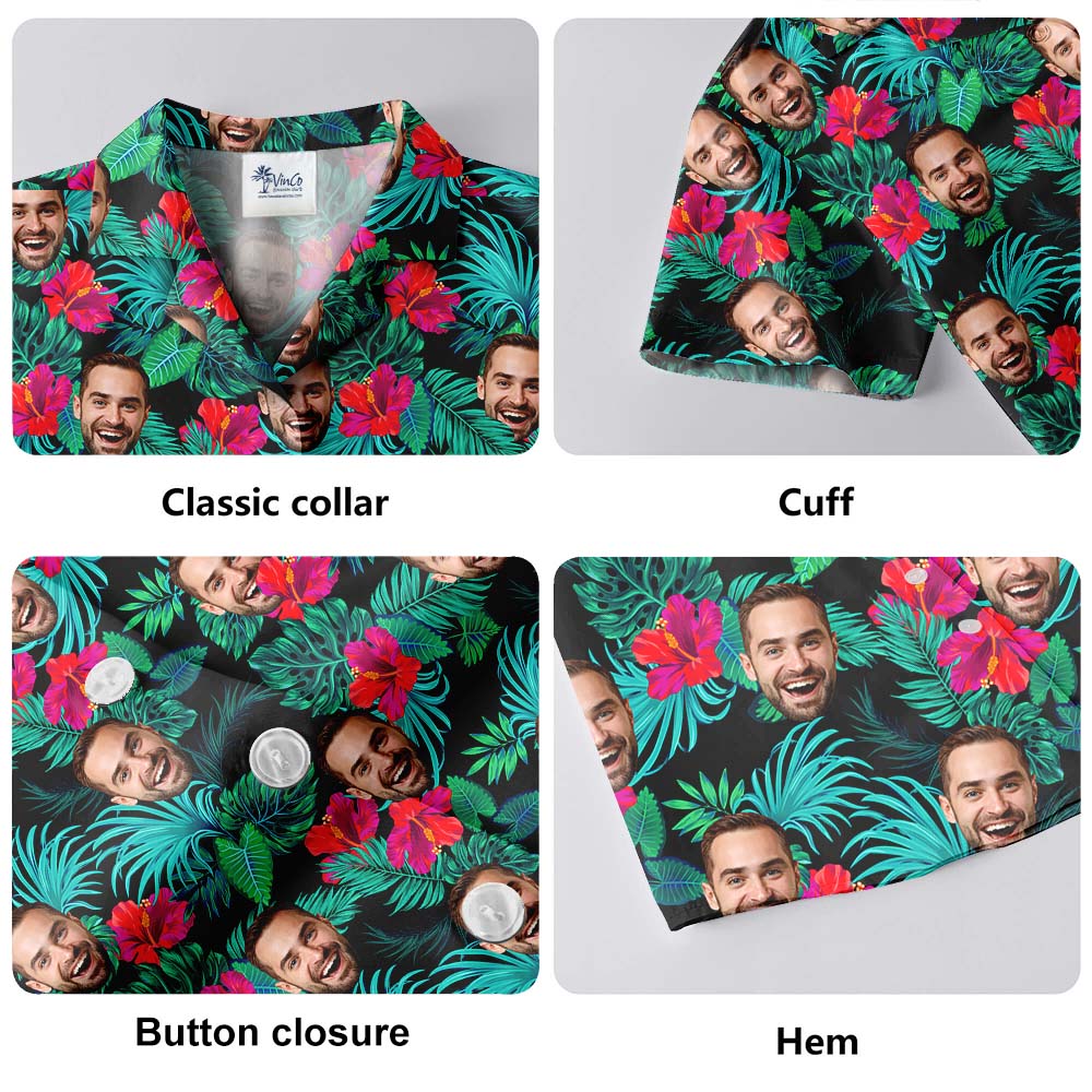 Custom Hibiscus Themed Hawaiian Shirt With Multiple Faces