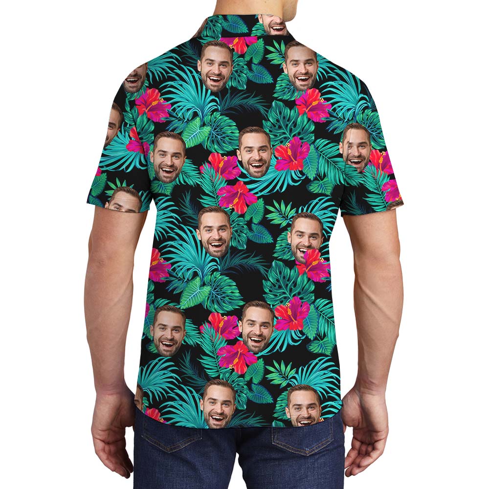 Personalized Face And Hibiscus Aloha Men's Polo Shirt
