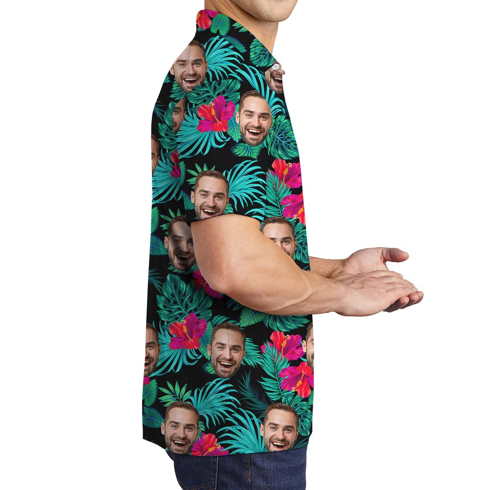 Personalized Face And Hibiscus Aloha Men's Polo Shirt