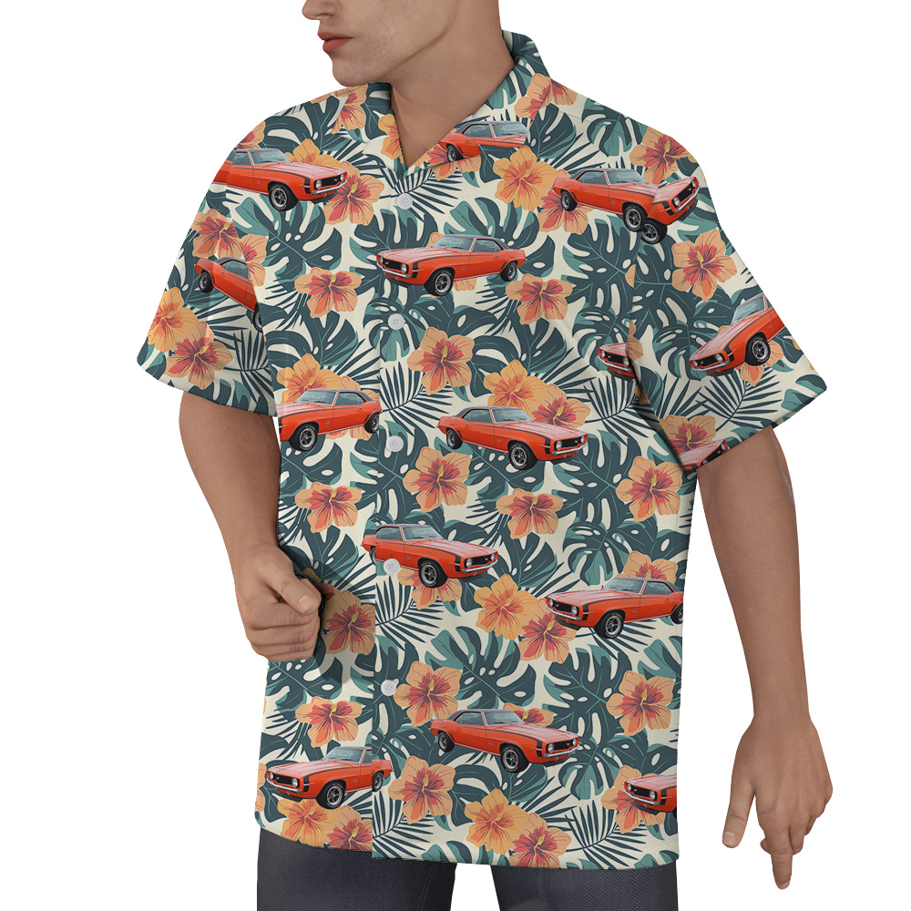 Spring Green Hibiscus Custom Hawaiian Men Shirt with Car