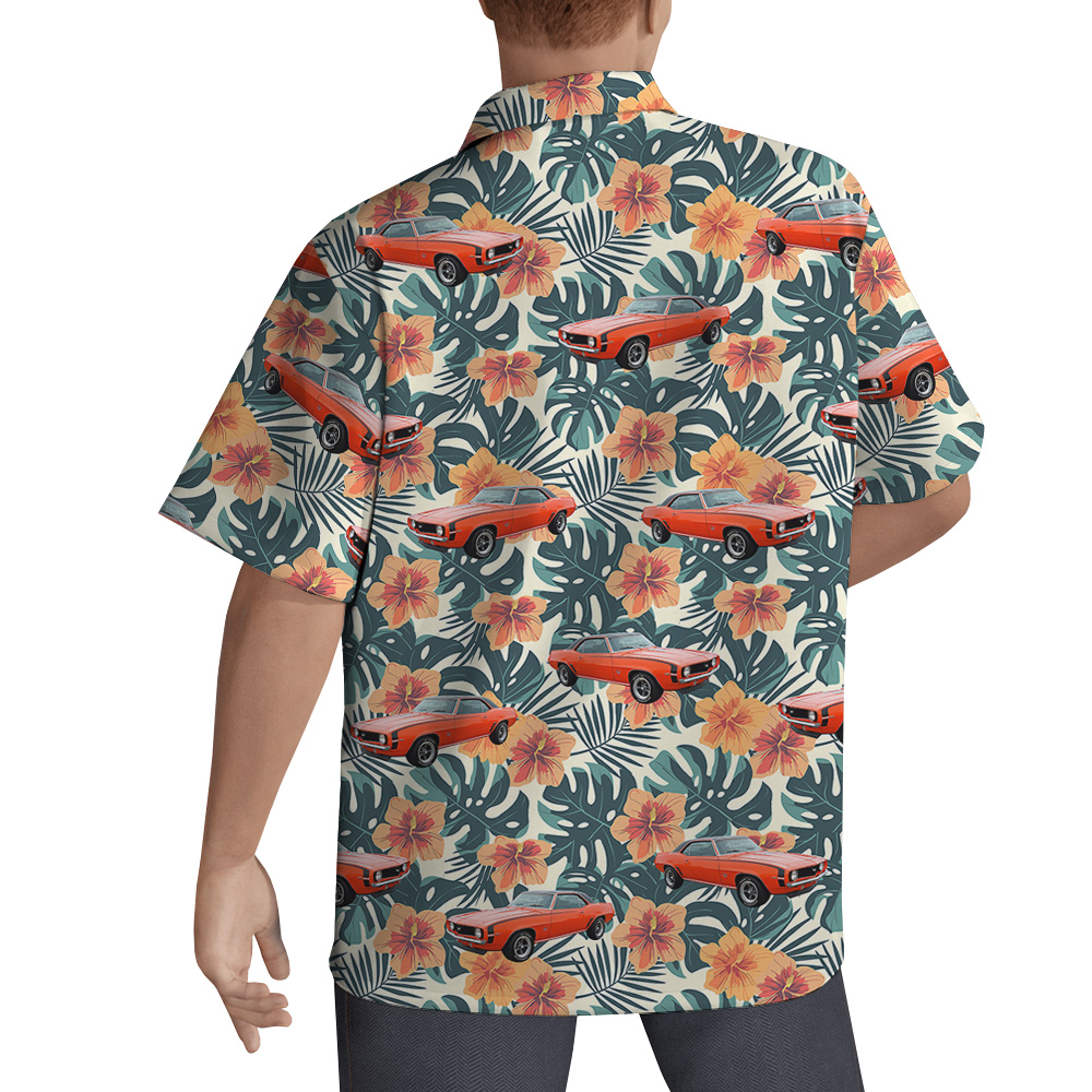 Spring Green Hibiscus Custom Hawaiian Men Shirt with Car