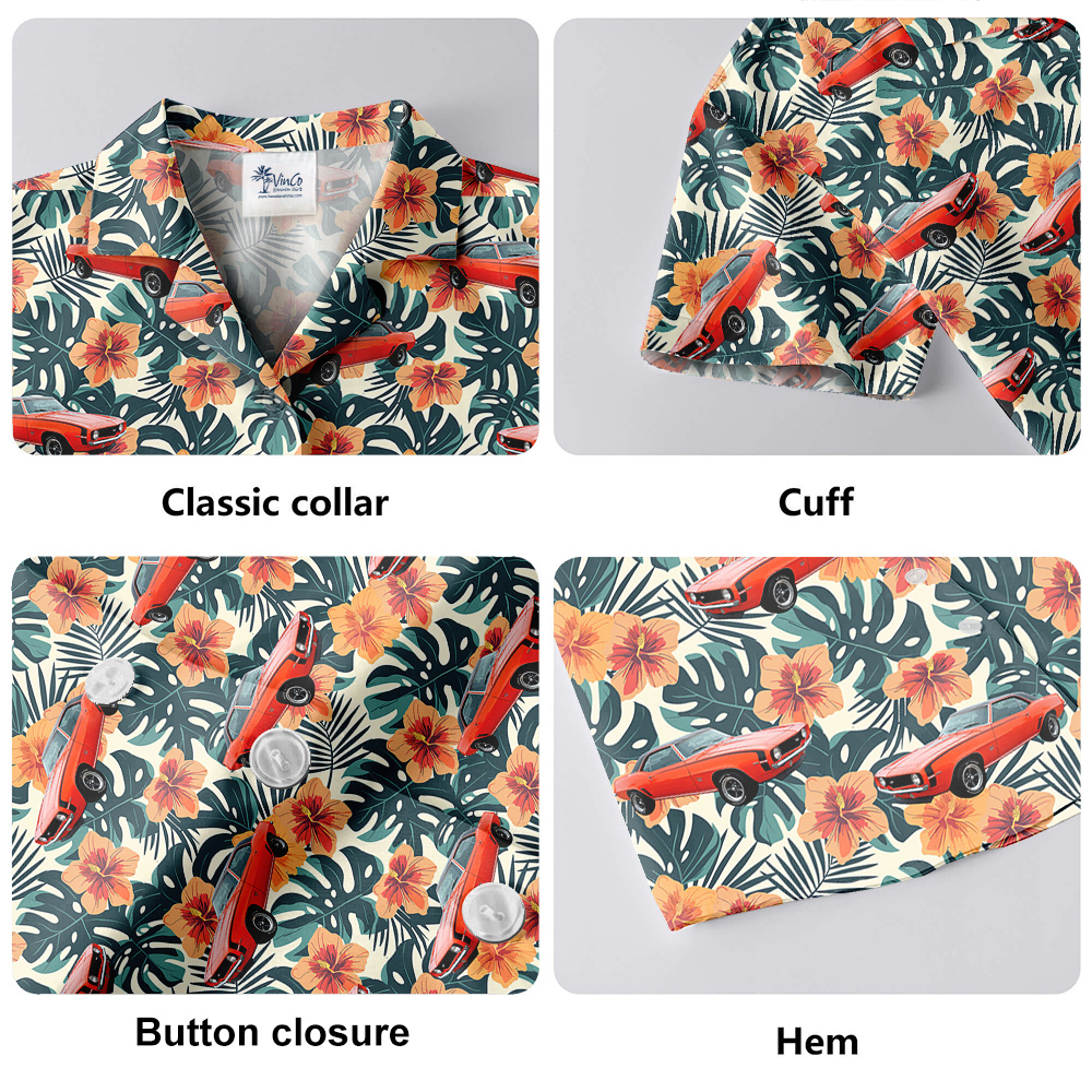 Spring Green Hibiscus Custom Hawaiian Men Shirt with Car