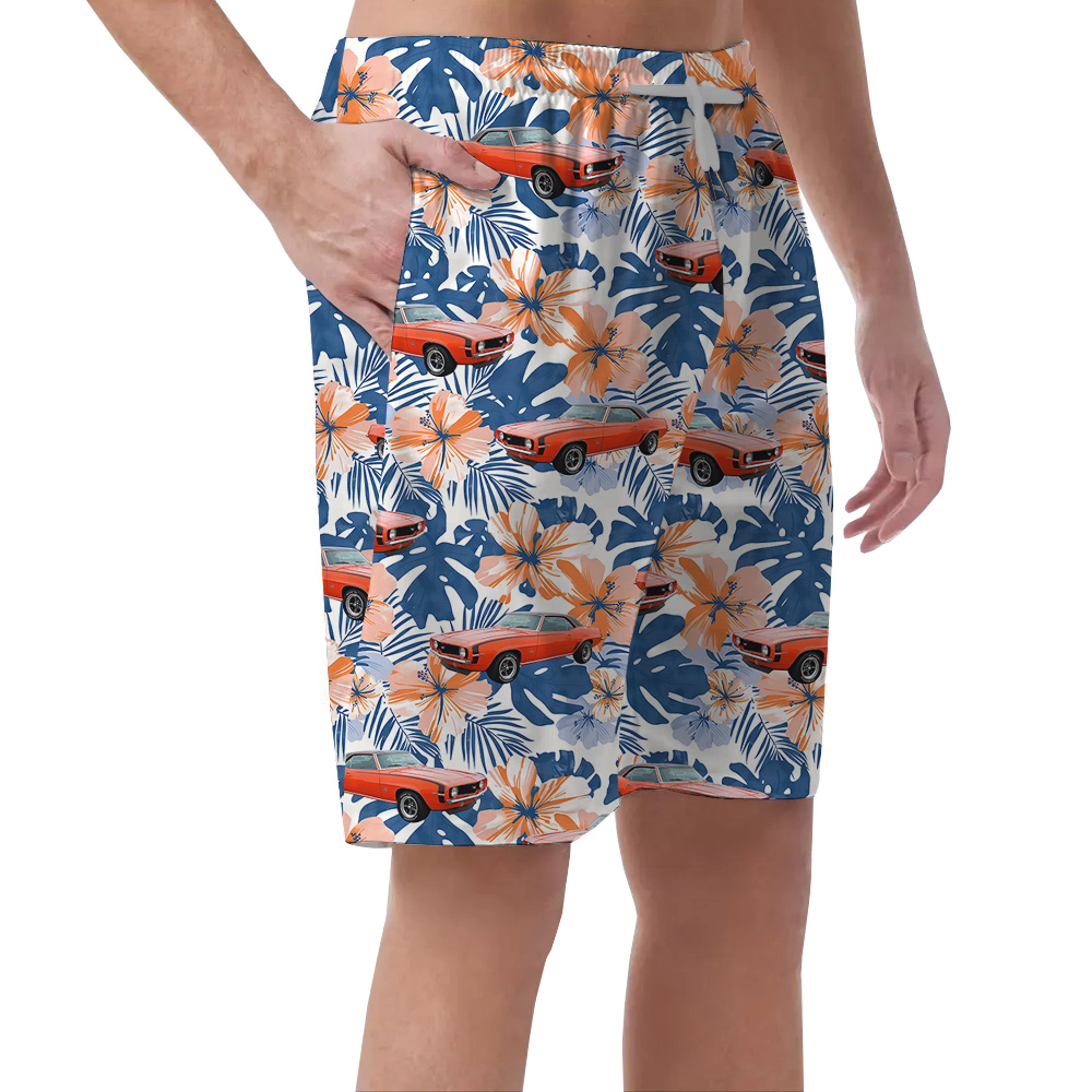 Hibiscus Custom Blue Hawaiian Men Short with Car