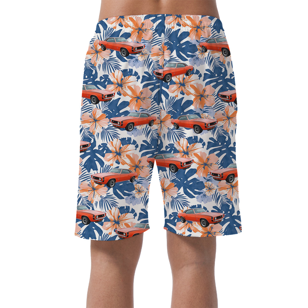 Hibiscus Custom Blue Hawaiian Men Short with Car