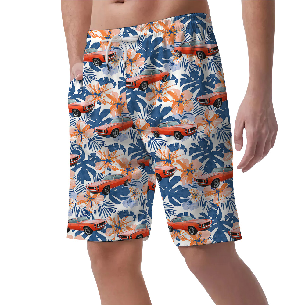 Hibiscus Custom Blue Hawaiian Men Short with Car