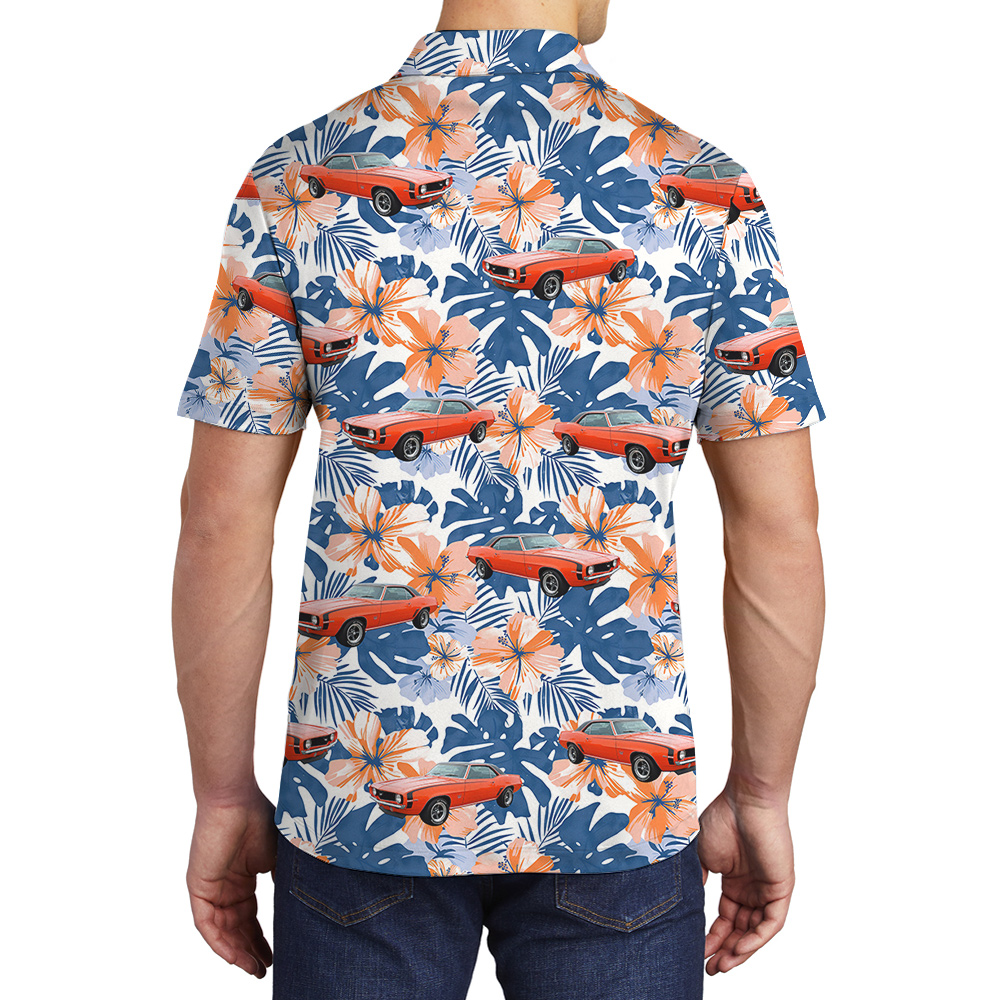 Hibiscus Ocean Custom Hawaiian Men Polo Shirt with Car