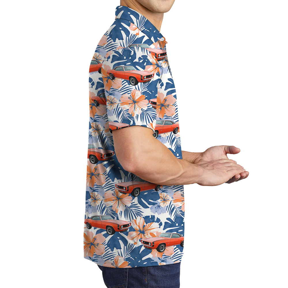 Hibiscus Ocean Custom Hawaiian Men Polo Shirt with Car