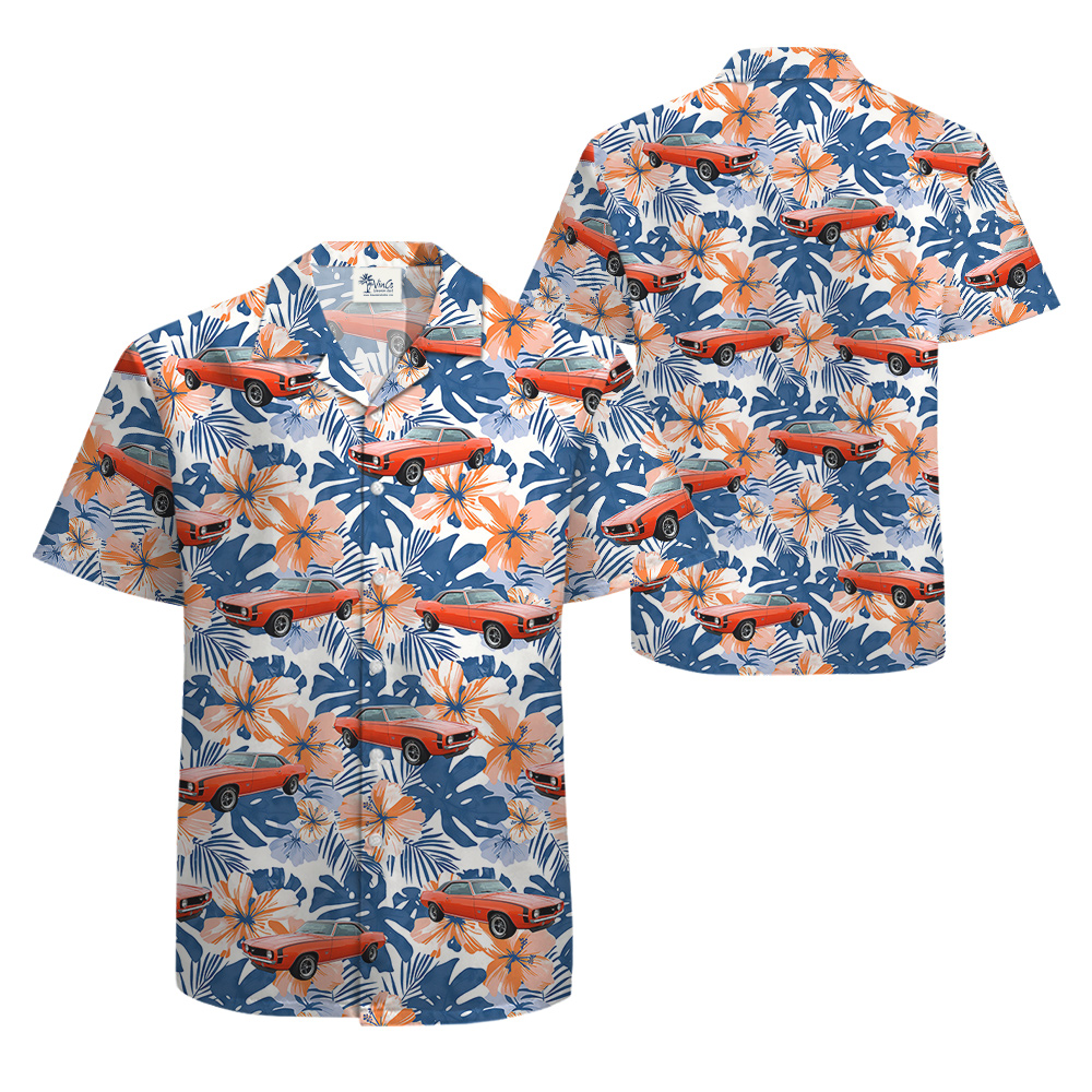Hibiscus Ocean Custom Hawaiian Men Shirt with Car