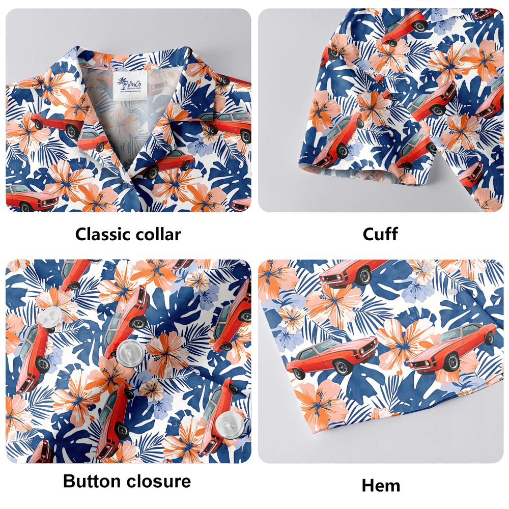 Hibiscus Ocean Custom Hawaiian Men Shirt with Car