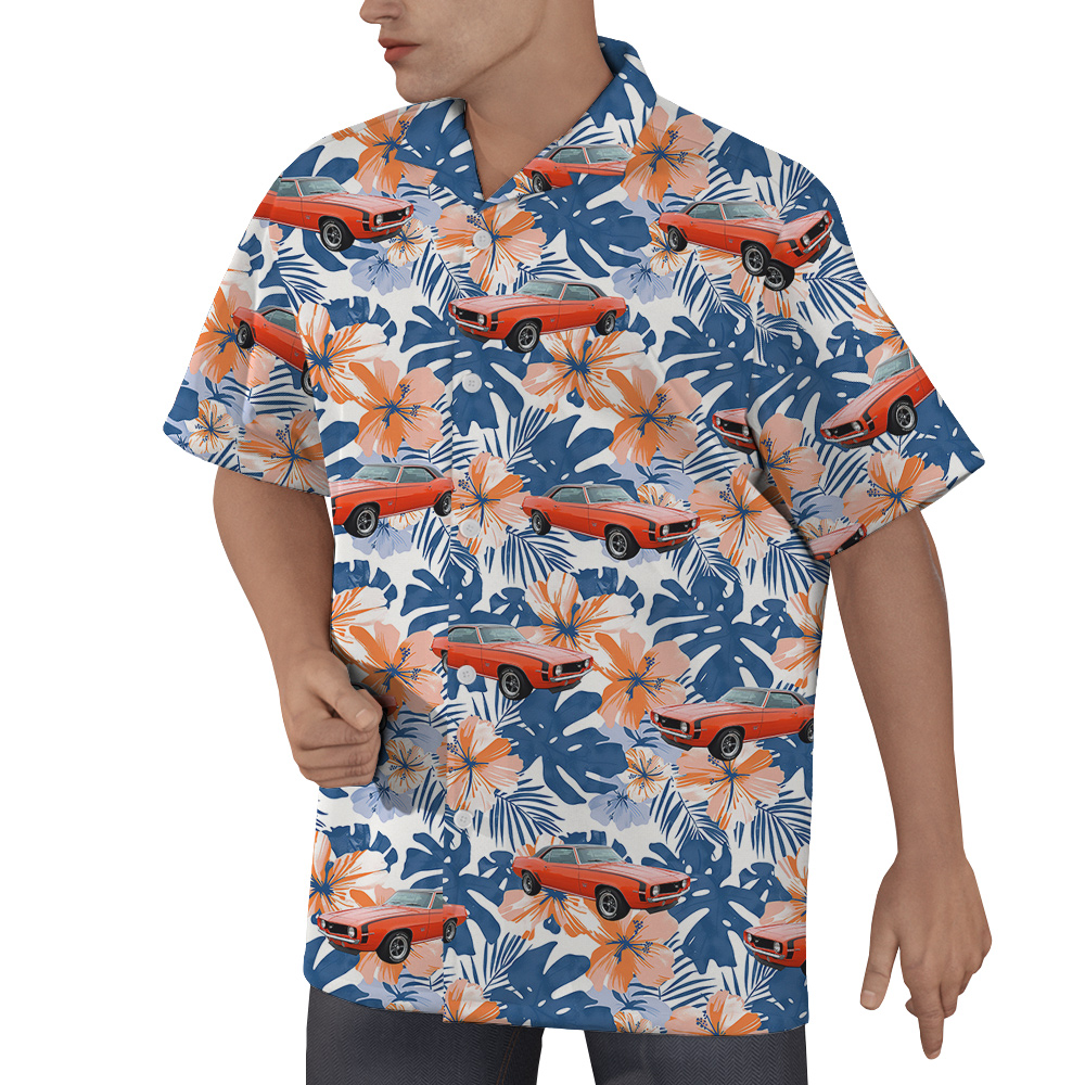 Hibiscus Ocean Custom Hawaiian Men Shirt with Car